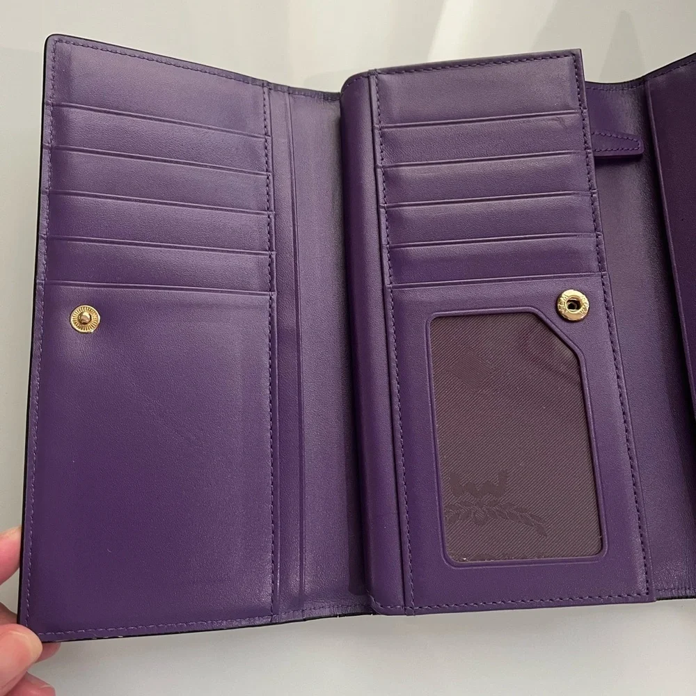 MCM BLACK/PURPLE LONG SAFFIANO TRIFOLD WALLET